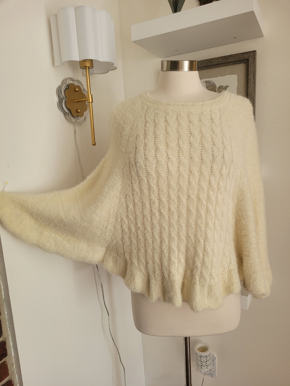Molly Bracken Cream Cable Knit Poncho Sweater